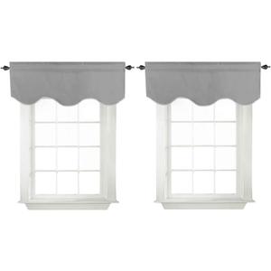 Turquoize Dove Grey Valance for Windows Room Darkening Scalloped Valance for Living Room/Bedroom Rod Pocket Basement Valance for Small Window, 52" x 18" Inches, 2 Panels, Dove Gray