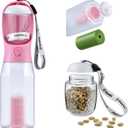 Cibaabo Dog Water Bottle with Food Container & Poop Bag Holder, Travel Water Bowl, Portable Pet Dispenser, Girl Dog Accessories Stuff Items Essentials Gift for Yorkie Chihuahua Walking Hiking