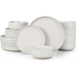 HaWare Stoneware Dinnerware Sets, 18-Piece Plates and Bowls Set for 6, Dishes Set for Home Restaurant, Speckled Milky White