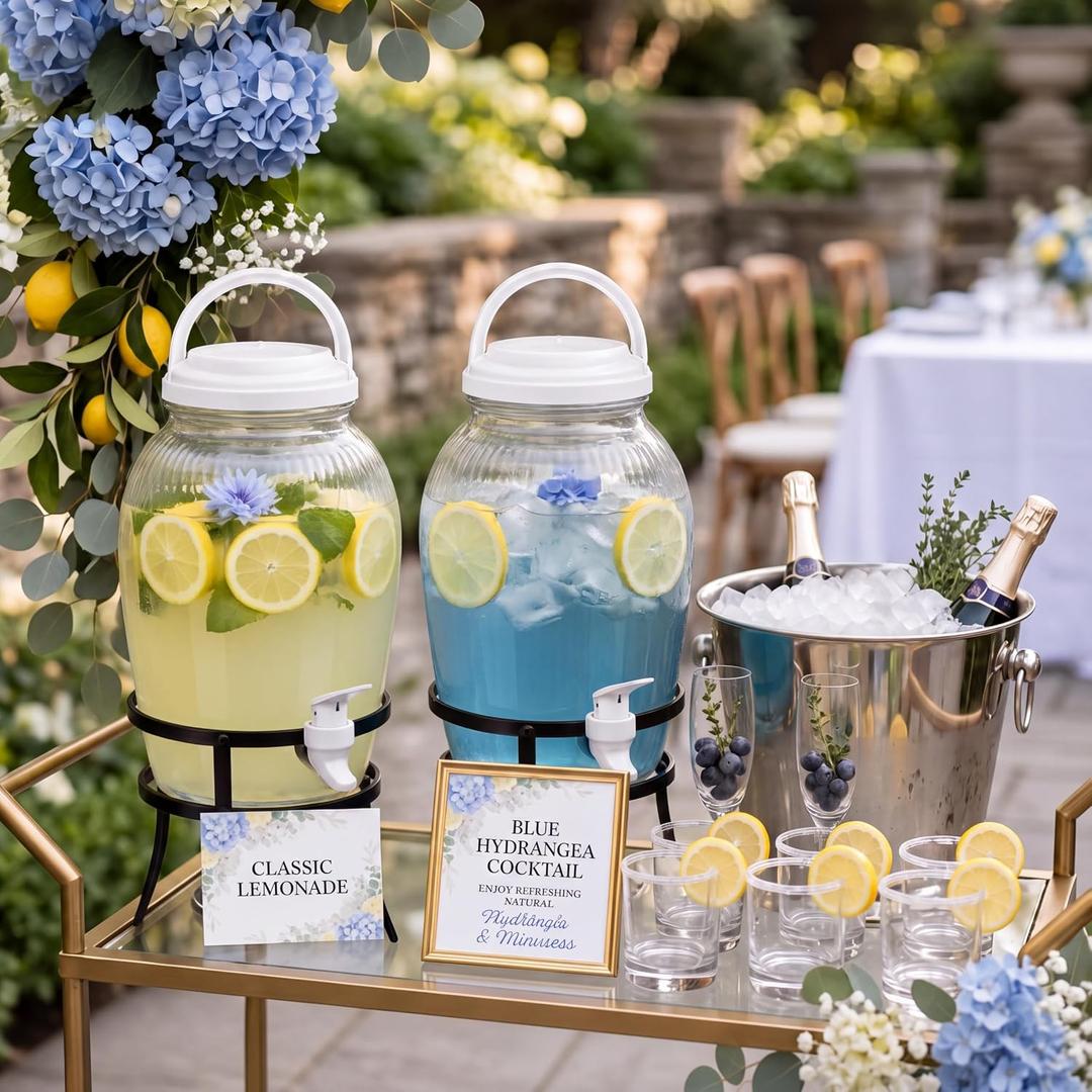 Havawish 2 Pack 1.16 Gallon Drink Beverage Dispenser with Stand for Parties Plastic Water Lemonade Juice Dispenser with Spigot and Lid for Countertop Weddings(White)