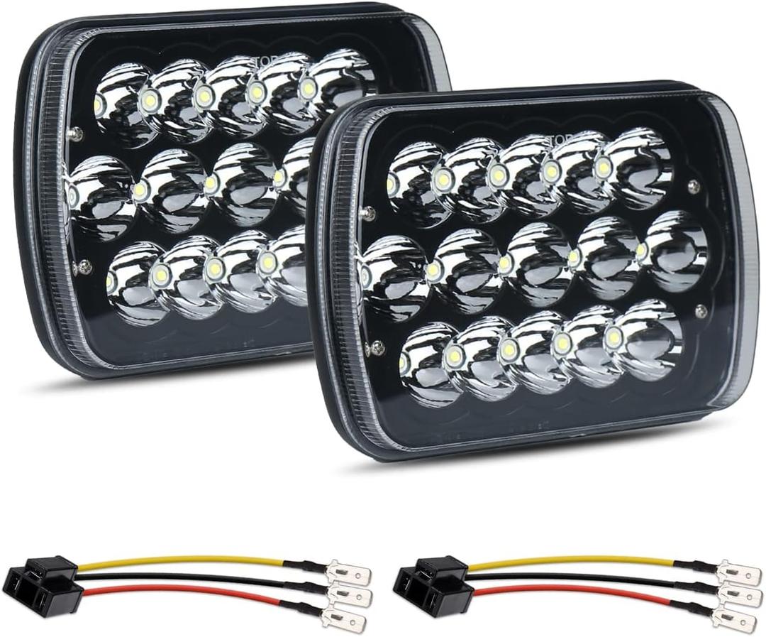 H6054 Led Headlights, Compatible with Chevy Express Cargo Van 1500 2500 3500 Truck Nissan Pickup Hardbody 240SX D21 NX Ford E250 E350 Black Pair 5X7 7X6 Inch Led Headlights Hi/Lo Sealed Beam