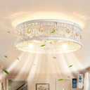 Garwarm 20" Ceiling Fans with Lights,Flush Mount Vintage Farmhouse Rustic Crystal Fandelier,Low Profile Farmhouse Caged Ceiling Fan with Light and Remote for Bedroom,Kitchen,Indoor