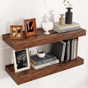 Venusmiles Floating Shelves for Wall, Engineered Wood Wall Shelves with Invisible Brackets for Living Room Bedroom Bathroom Office Kitchen Decor and Storage (Brown, 24" W x 9" D x 1.5" H) Set of 2