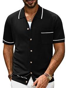 PJ PAUL JONES Men Polo Shirts Casual Knit Polo Sweater Short Sleeve Button Down Polo Shirts, Large