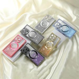 Misscase Magnetic Glitter Case for iPhone 16 Pro 6.3 Inch, Camera Protection, Compatible with MagSafe, Rectangle Cute Bling Sparkle Diamond Colorful Phone Cover, Drop Tested & Shock proof Hot Pink