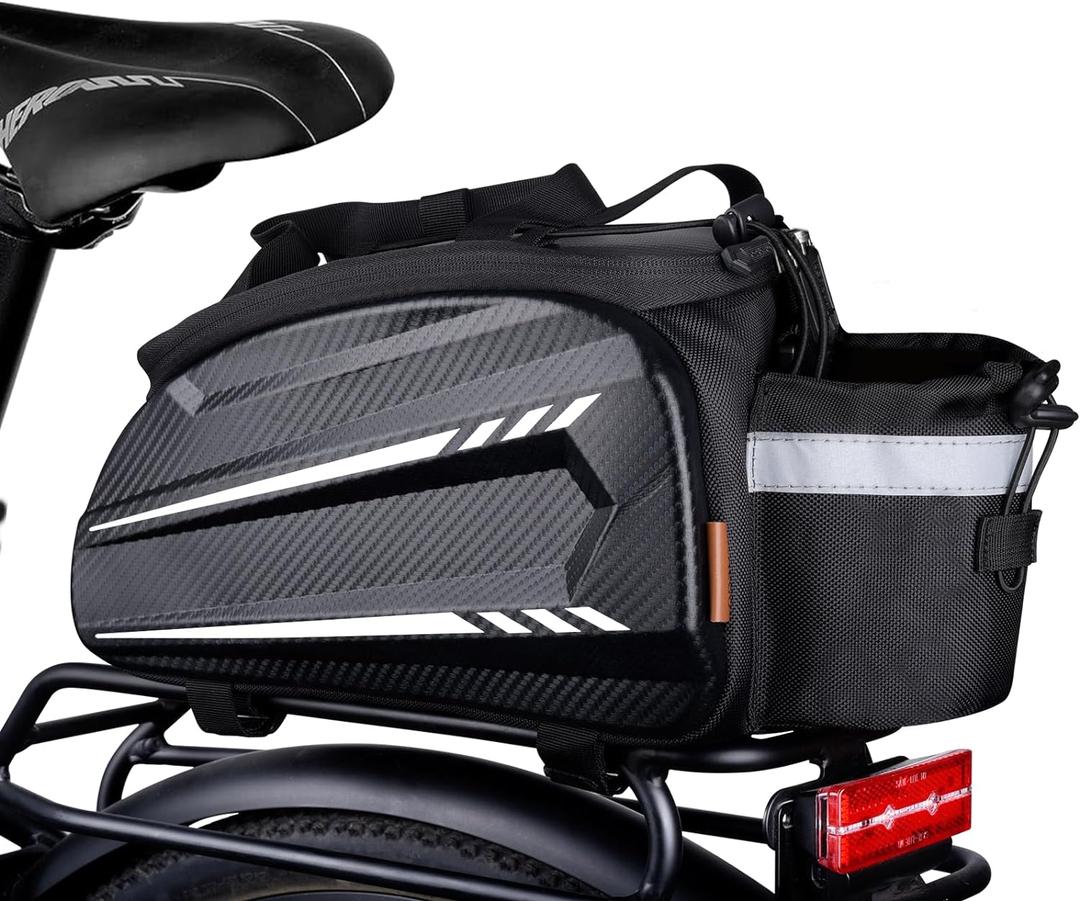 Bike Rack Bag EVA Waterproof Bike Pannier Bag 10L Bicycle Rear Rack Bag Seat Bag With Shoulder Strap & Rain Cover For Cycling Travel Commute, Black, LBB422G01