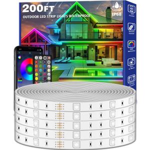 200ft Outdoor LED Strip Lights Waterproof,Music Sync RGB IP68 Outside Led Light Strips Waterproof with App and Remote,Exterior Led Rope Lights Waterproofs Decoration for Deck,Balcony,Garden,Pool
