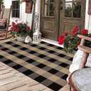 Washable Outdoor Rug 3'x5',Black and Tan Checkered Rug Cotton Woven Washable Farmhouse Front Door Mat Outdoor for Entryway, Patio, Bedroom, Hello Welcome Mat (4'11" x 2'11" (Rectangular))