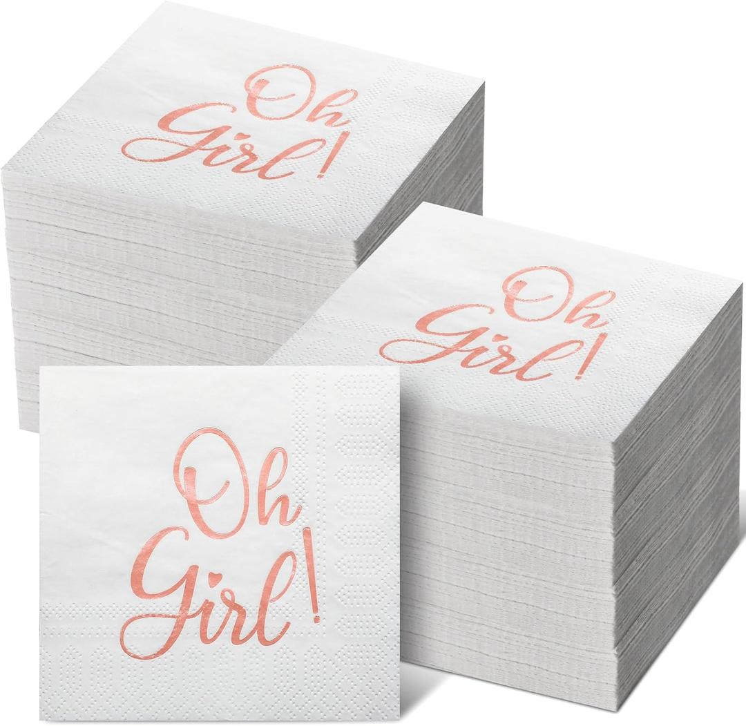 Fuyoooo 100 Pcs Baby Shower Napkins Paper Luncheon Beverage Napkins for Baby Shower Foil Guest Serviette 5 x 5 Inch for Boy Girl Welcome Party Dinner Cocktail Decorations (Pink)