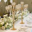 4 Packs 5 Arms Crystal Candelabra Wedding Centerpiece,Gold | 29.1 inches Tall Floor Candle Holder Set with Chandelier for Anniversary Dinner Party Table Decor candelabros de mesa
