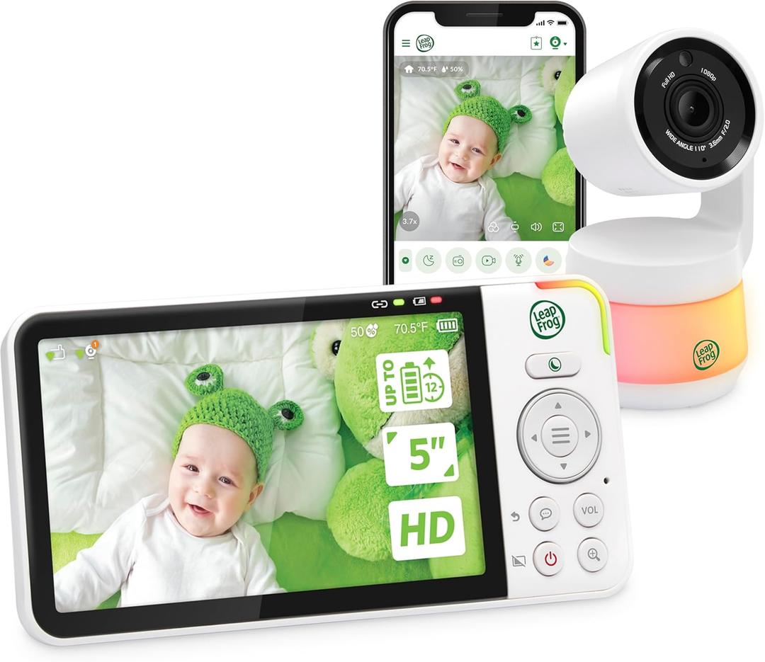 LeapFrog LF925HD Baby Monitor with Camera and Audio,1080p WiFi Remote Access Baby Monitor, 360 Pan & Tilt Camera, 8X Zoom, 5 720p HD Display, Color Night Light &Vision, Two-Way Talk