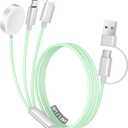 Temdan for Apple Watch Charger,3 in 2 USB C Cable for iPhone 16 Charger/Type C/Lightning,Multi Charging Cable Cord,Portable Travel Essentials Designed for iWatch Ultra/SE/10-1&iPhone 16-12-5FT Green