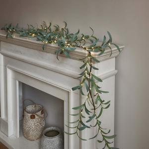 LITBLOOM Lighted Olive Garland Battery Operated with Timer 96 Fairy Lights 6FT, Artificial Greenery Twig Vine Lights for Christmas Spring Fireplace Mantle Decoration Indoor Outdoor