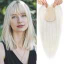 Flufymooz 100% Real Human Hair Toppers, 12 Inch Human Hair Toppers for Thinning Hair Large Handwoven Area 360° Coverage Natural Hairpiece Wiglet for Women Daily 5"x3" Silk Base (Silver White)