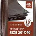 RAINDEWAY 20x40 Feet Super Heavy Duty 18 Mil Brown Poly Tarp Cover, UV Resistant, Weatherproof, Multipurpose Waterproof Poly Tarp with Grommets and Reinforced Edges
