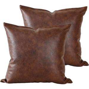 PANOD Set of 2 Faux Leather Throw Pillow Covers 20 x 20 Dark Brown,Modern Luxury Boho Decorative Pillow Covers Cushion Cases for Farmhouse Sofa Couch Livingroom Bed