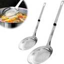 2PCS Stainless Steel Fine Mesh Skimmer, Fat Skimmer Spoon, 2 Sizes Long Handle Hand Held Strainer, Grease Spoon Skimmer For Cooking, Frying, Pasta, Egg, Foam