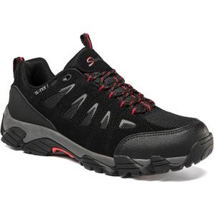 SHULOOK Men's Waterproof Hiking Shoes Lightweight Anti Slip Outdoor Ankle Boots Breathable Hike Trekking Trails Shoe (10, Black/Red)