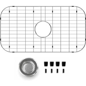 iPEGTOP Sink Bottom Grid 28"x 15", Stainless Steel Sink Protector Centered Drain with Round Corner Radius, Sink Grate for Bottom of Kitchen Single Sink Bowl with Hole, One-Piece