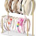Josmimic Headband Holder Organizer Metal 2-Tier with Tray: Hair Accessories Display Stand Storage Hairband Rack Necklace Stand Home Bedroom for Girls Women, Gold