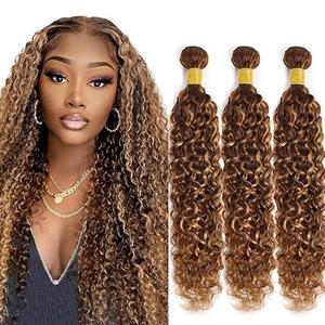 Ombre Human Hair Bundles P4/27 Kinky Curly Bundles Human Hair Ombre Dark Brown Bundles 12 12 12 Inch Brazilian Virgin Remy Hair Extensions Silky Soft Ombre Honry Brown Bundles