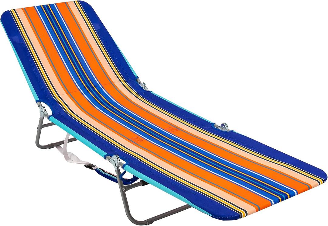 Rio Brands Portable Folding Backpack Beach Lounge Chair with Backpack Straps and Storage Pouch, Color Multi Stripe