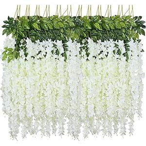 WEISPARK Fake Hanging Flowers - 30 Pieces 3.75 Feet/Piece Artificial Wisteria Vine Ratta Hanging Garland Silk Flowers for Home Party Wedding Decor