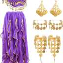 Haysandy 8 Pcs Belly Dance Outfit Sets Women,Belly Dance Skirt, Hip Scarf, 2 Bracelets, Earrings, Anklet Bracelet (Purple)