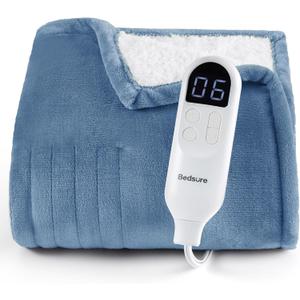 Bedsure Heated Blanket Throw Blanket - Fast Heating Electric Blanket, Soft Flannel Throw with 6 Time Settings(Up to 10H), 6 Heating Settings, Gifts for Grandma Grandpa Seniors (50"x60", Blue)