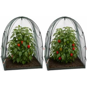 NuVue Products 25202 Pop-Up Garden Netting Animal and Bug Guard Covers with Ground Spikes, Mesh Plant Cover Tents for Pest and Animal Control, Pack of 2,Green, 28" x 28" x 30"