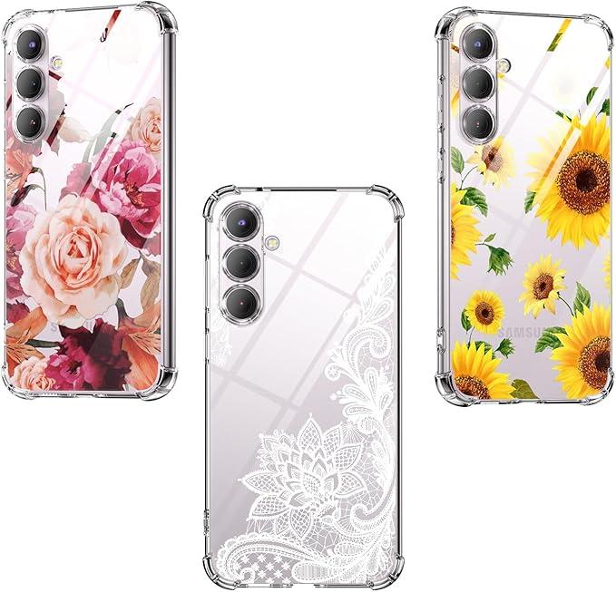 (3-Pack) for Samsung Galaxy A05S Case, Soft Clear TPU [Scratch-Resistant] Drop Silicone Bumper Protection Shockproof Phone Case Cover for Samsung Galaxy A05S, Flower