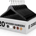 ZOBER Wooden Hangers - 20 Pack, Heavy Duty, Non Slip Wood Hangers for Coats, Jackets, Suits, & Pants - Clothes Hangers for Closet W/ Bar and Notches (Black)