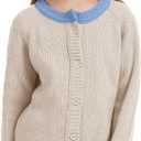 Girls Cardigan Sweater Kids Color Block School Uniforms Button Down Long Sleeve Knit Tops Tweens Winter Clothes