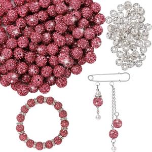 200pcs 10mm Rhinestone Beads for Crafts and Spacer Beads Bulk for DIY Crafting,Sparkly Disco Ball Clay Bead Diamond Crystal Spacer for Necklace Bracelet Earring Jewelry Making