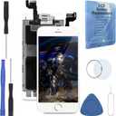 White LCD Screen Replacement for iPhone 6S Plus 5.5 Inch Full Complete Digitizer Display Assembly with Front Facing Camera Proximity Sensor Ear Speaker Home Button Repair Tools Kit