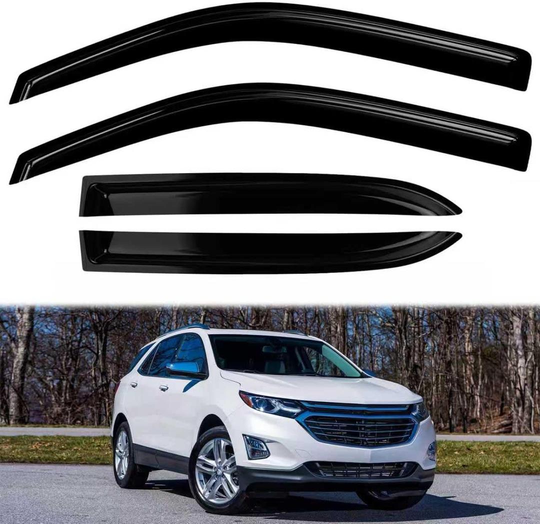 4PC Rain Guards for 2018-2024 Chevy Equinox Window Visors Deflectors Sun Shades Vent Tape On Out Channel