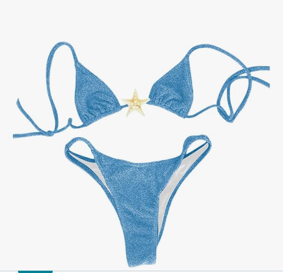 SOLY HUX Women's Sexy Halter Triangle Bikini Set Tie String Swimsuit High Cut Thong Two Piece Bathing Suit, Size S