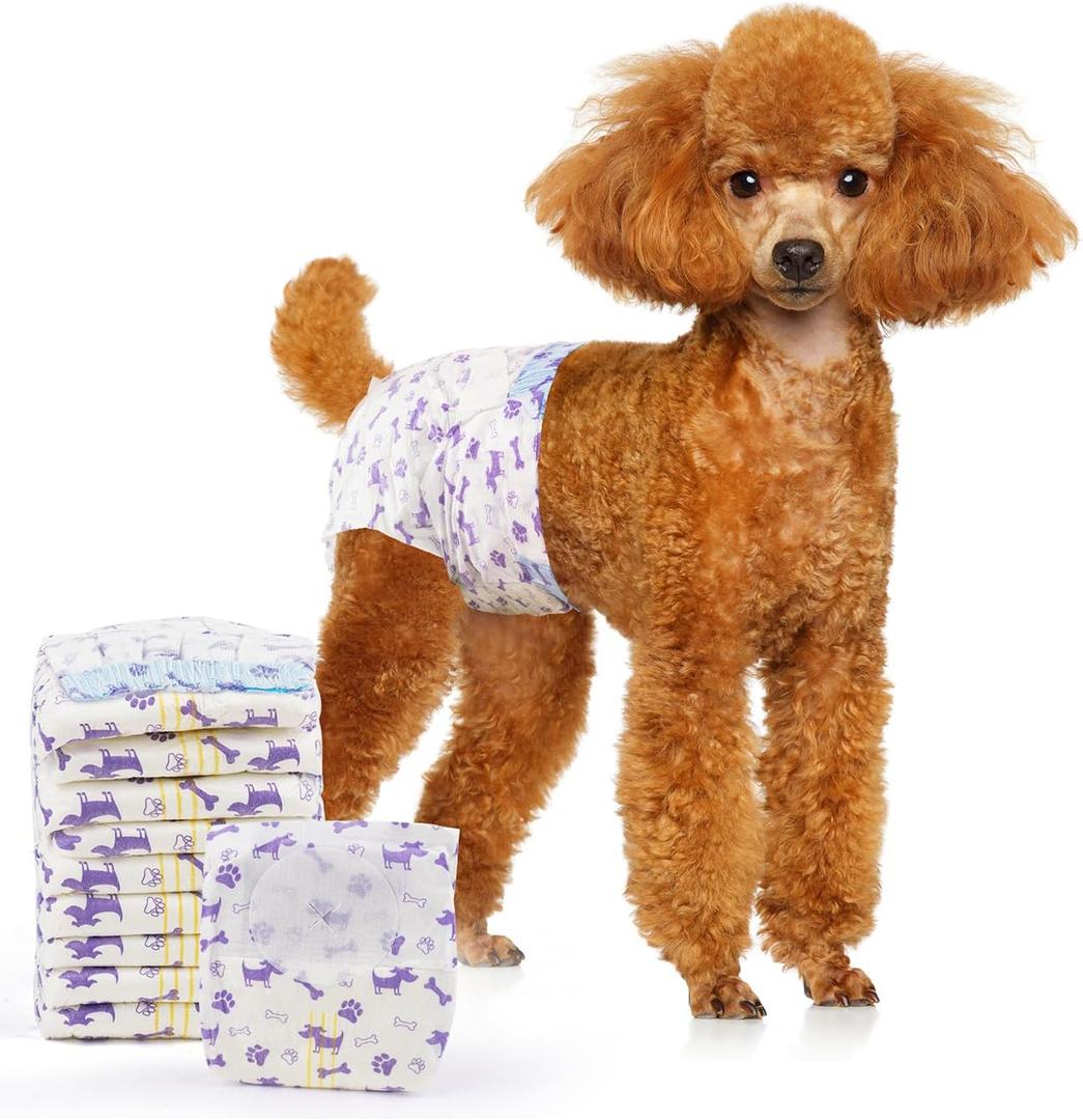 MICOOYO Disposable Dog Diapers Female, Doggie Diapers for Dogs Female, Super Absorbent Pet Diaper with Foam Tail Hole for Heat, Comfortable Puppy Diaper (Small Plus, 50Count)
