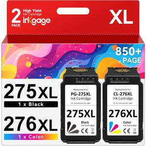 PG-275XL CL-276XL Compatible for Canon 275 and 276 Ink Cartridges for Canon Ink 275 and 276 PG-275 CL-276 fit for Canon PIXMA TS3722 TR4720 TS3500 TS3522 TR4700 TR4722 TS3720 Printer