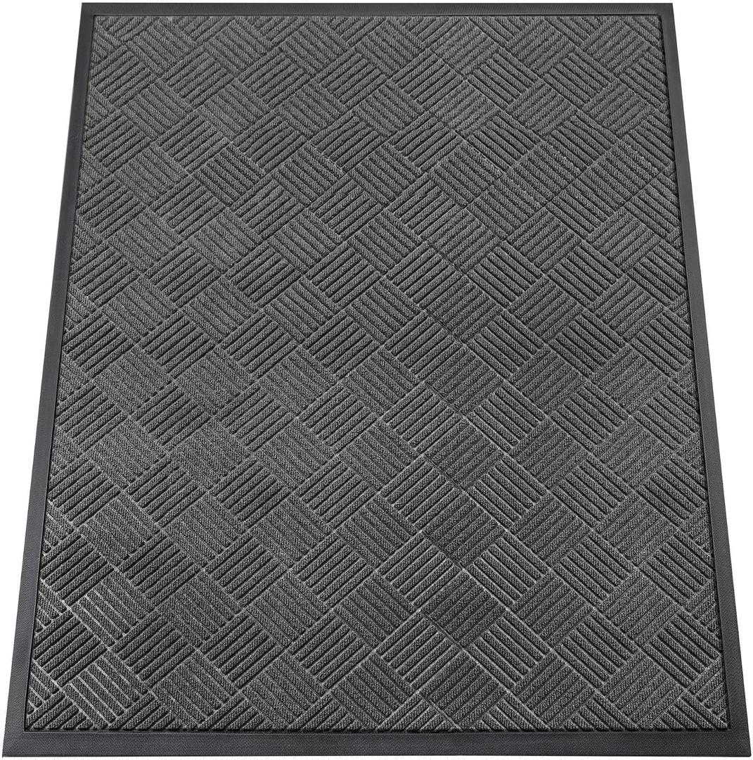 Indoor Outdoor Door Mat, 5x 4' Doormat for Entryway, Rubber Backing Non Slip Front Door Mat Outside Entrance, Super Absorbent Commercial Floor Mat for Home Office, Grey Diamond, 4' x 5' (Rectangular)
