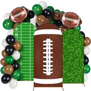 34 Pieces Football Party Decorations 4ft 5ft 6ft Football Spandex Arch Backdrop Cover Dark Green Black Beige Brown Foil Balloons for Sports Game Birthday Party Decor
