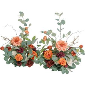 Ling's Moment 22" Tall Fall Free Standing Artificial Flowers Arrangements 2 pcs Fall Wedding Aisle Runner Chair Decorations Fake Terracotta Arch Entryway Ceremony Reception Church Rose Floral Party