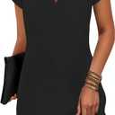 ETCYY NEW Womens Summer Dresses Mesh Hem Petal Short Sleeve Dress Floral Print Daily Sundresses with Pockets (Large, Solidblack)