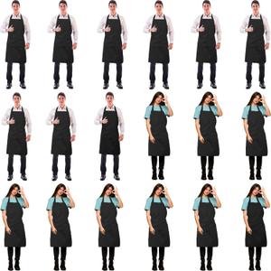 Syhood 18 Pack Bib Apron Bulk Unisex Plain Adjustable Apron with Pocket for Chef Cook Craft Kitchen Painting(Black)