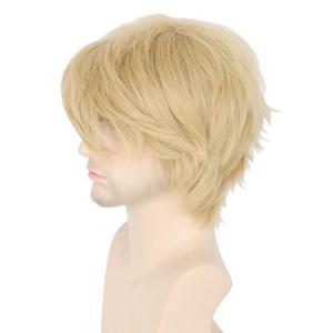 Topcosplay Women or Men Wig Blonde Short Layered Fluffy Cosplay Halloween Wigs