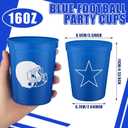 Bokon 24 Pcs Cow Boy Football Party Supplies Blue Football Plastic Cups Reusable 16oz Thickened Sports Birthday Party Drink Cups for American Rugby Game Day