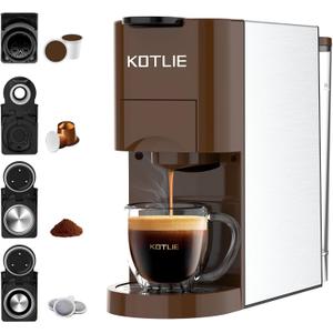 KOTLIE Latest Coffee Maker Single Serve,4 in 1 Espresso Machine for K-Cup/Nespresso Original/Ground/ESE Capsule Pod Maker,3 Pods,2 Bowl,2oz to 10oz Cup, 28oz Water Tank,19 Bar,1450W (513-New-4)