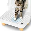 Litter Box Step, Litter Box Ramp/Catcher with Wooden Base, Anti-Tracking & Easy to Clean, Ideal for Small & Elderly Cats (White)