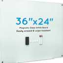 VUSIGN 36" x 24" Glass Whiteboard, Magnetie Dry Erase Board of Frameless, Minimalist Style Glass White Board for Wall, Office, Home, School