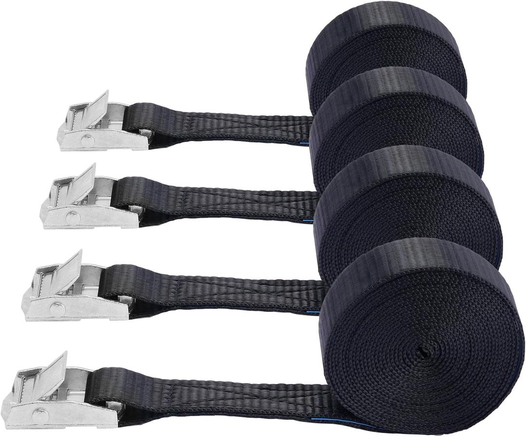 Lashing Straps,1" x 10Ft Adjustable Cam Buckle Tie Down Cinch Strap for Packing Black 2 Pack, Packing Straps Heavy-Duty for Cargo/Luggage/Kayak/Truck/SUV/Car Roof Rack